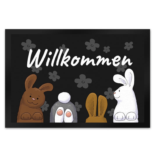 Willkommen Fußmatte XL in 40x60 cm mit lustigem Hasen-Motiv