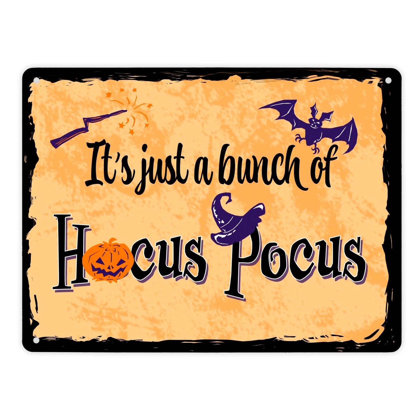 Metallschild XL in 21x28 cm mit Halloween Motiv und Spruch - It's just a bunch of Hocus Pocus -