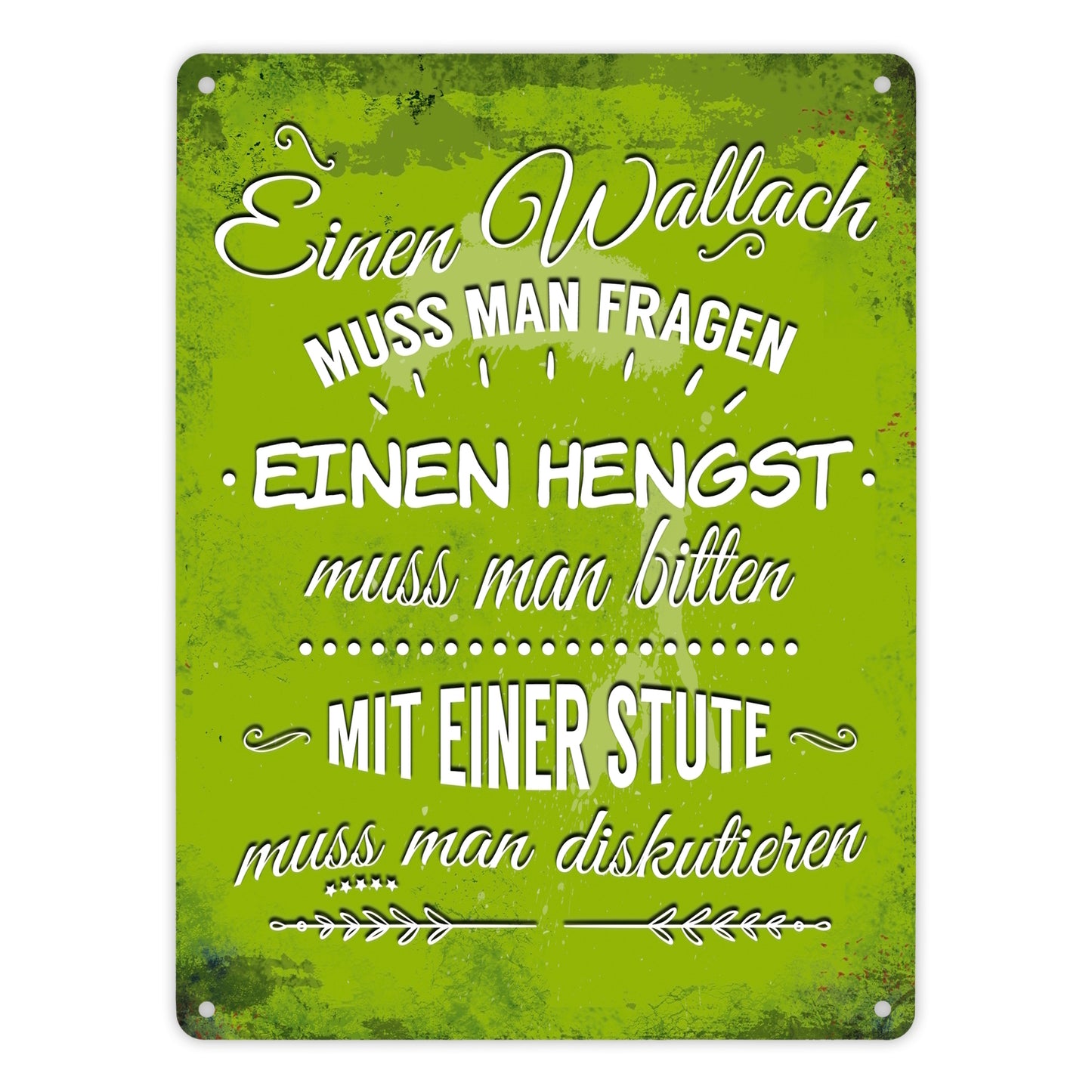 Metallschild XL mit Reiter Motiv und Spruch: Einen Wallach muss man fragen, ...