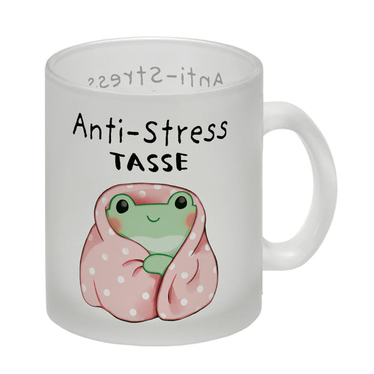 Frosch in rosa Decke mit Spruch Anti-Stress Tasse