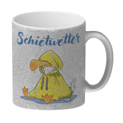 Möwe Glitzer-Kaffeebecher mit Spruch Schietwetter