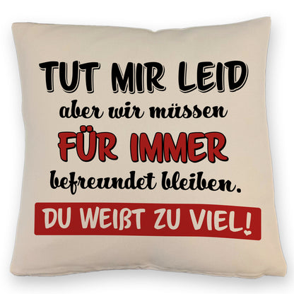 Freundschaft Kissen mit Leinenoptik mit Spruch Tut mir Leid wir müssen befreundet bleiben