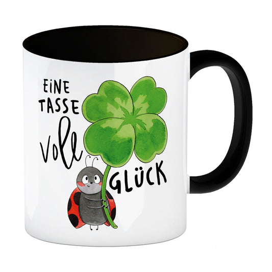 Marienkäfer Kaffeebecher in schwarz mit Spruch Eine Tasse voll Glück