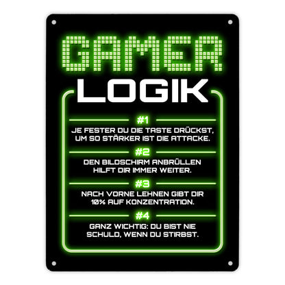 Gamer Logik Metallschild XL in 21x28 cm in grün