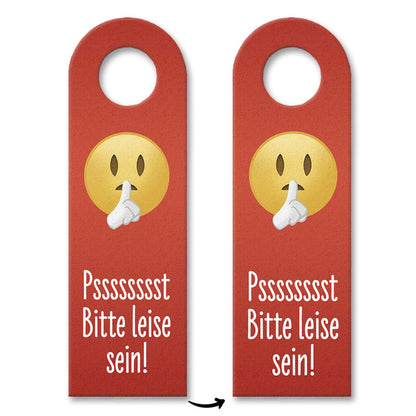 Pssst Bitte leise sein Emoticon mit Zeigefinger vor dem Mund Türhänger