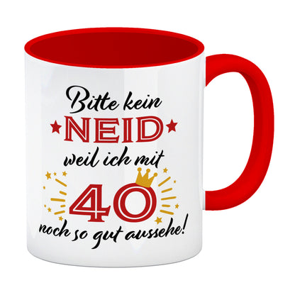 40. Geburtstag Kaffeebecher Rot mit lustigem Spruch: Neid