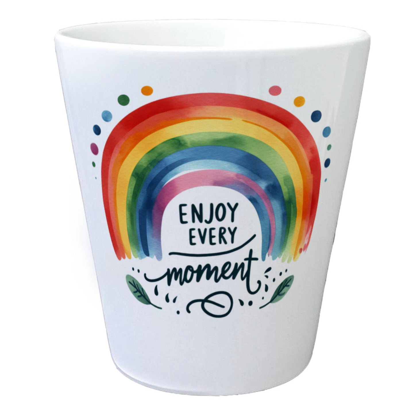 Regenbogen Blumentopf mit Spruch Enjoy every moment