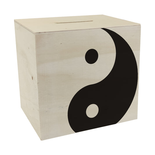 Spardose aus Holz mit dekorativem Yin und Yang Design - chinesische Philosophie