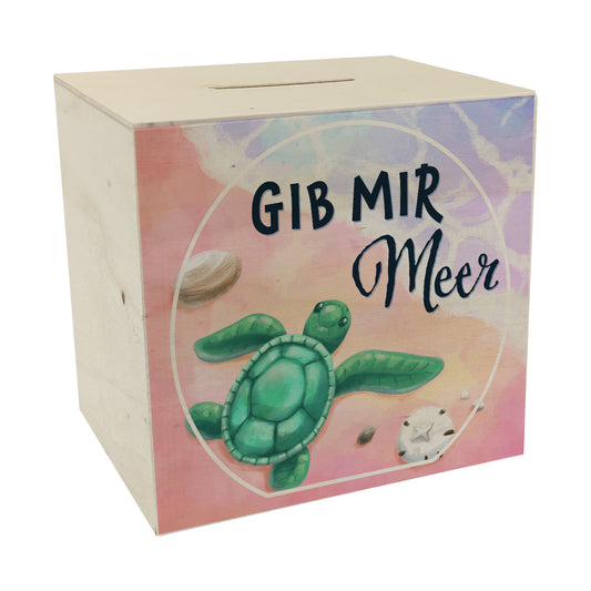 Gib mir Meer Spardose aus Holz mit Meer- und Schildkröten-Motiv