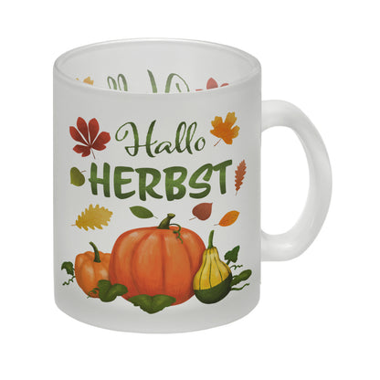 Hallo Herbst Glas Tasse mit hübschen Kürbissen