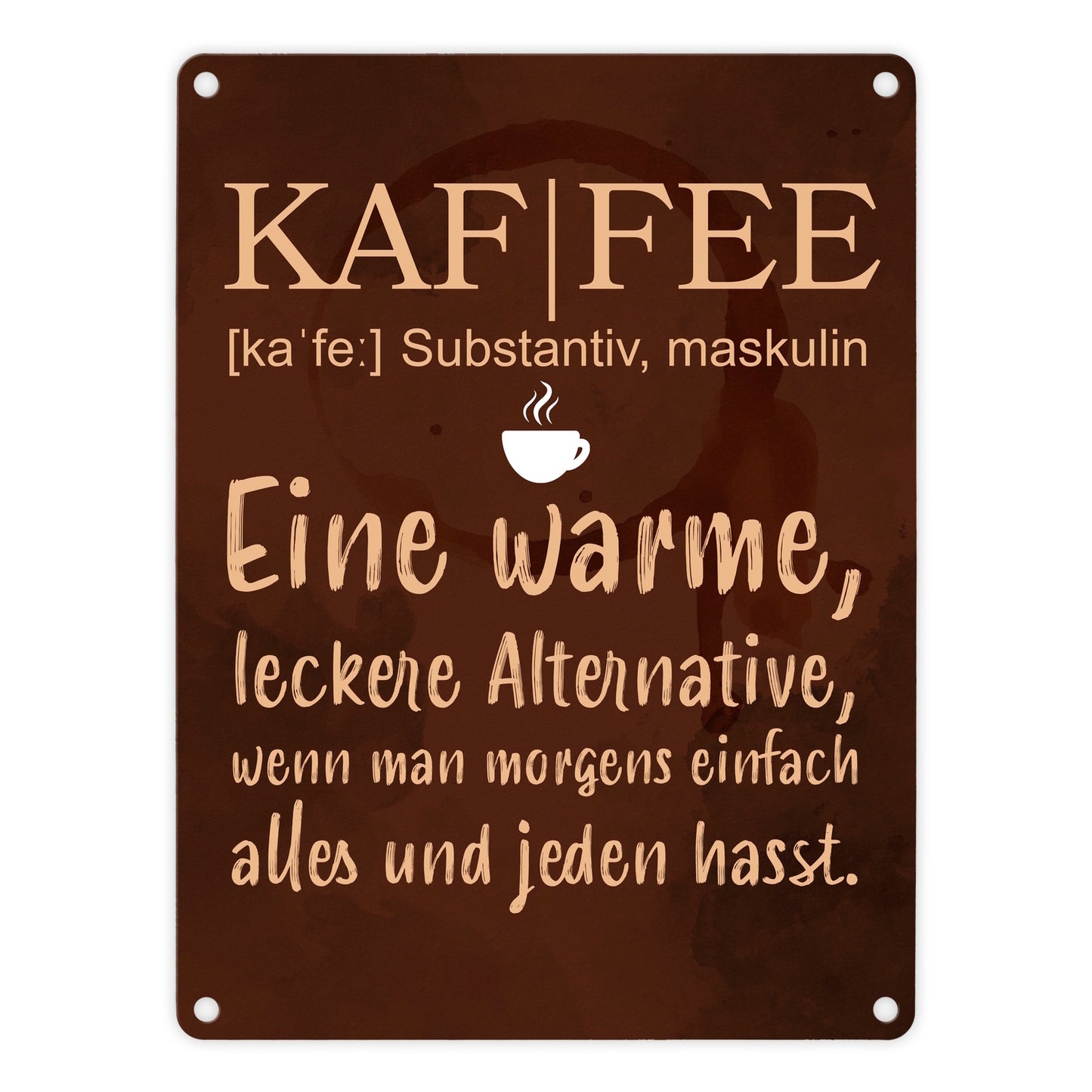 Kaffee - Metallschild mit Wortdefinition