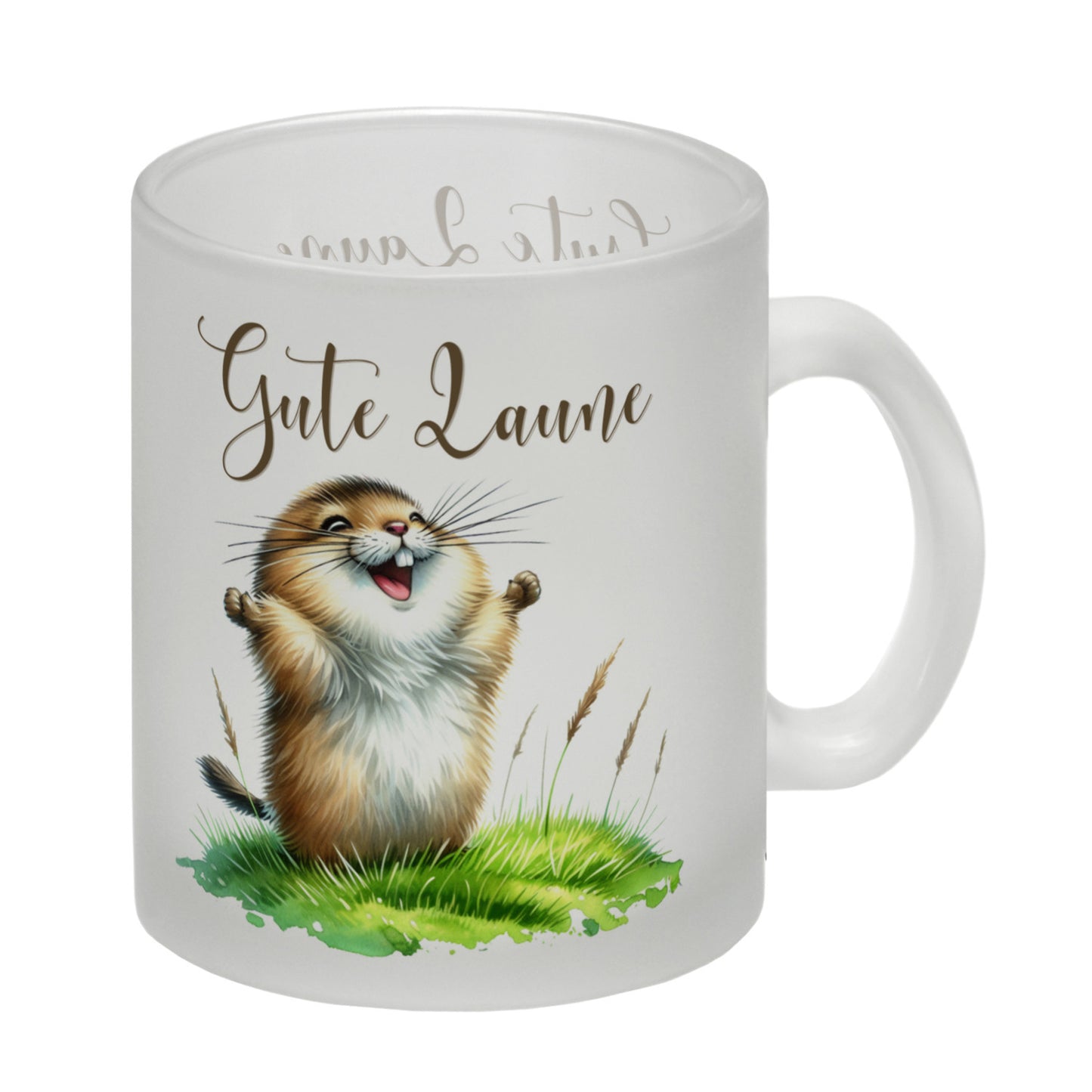 jubelnder Lemming Glas Tasse mit Spruch Gute Laune