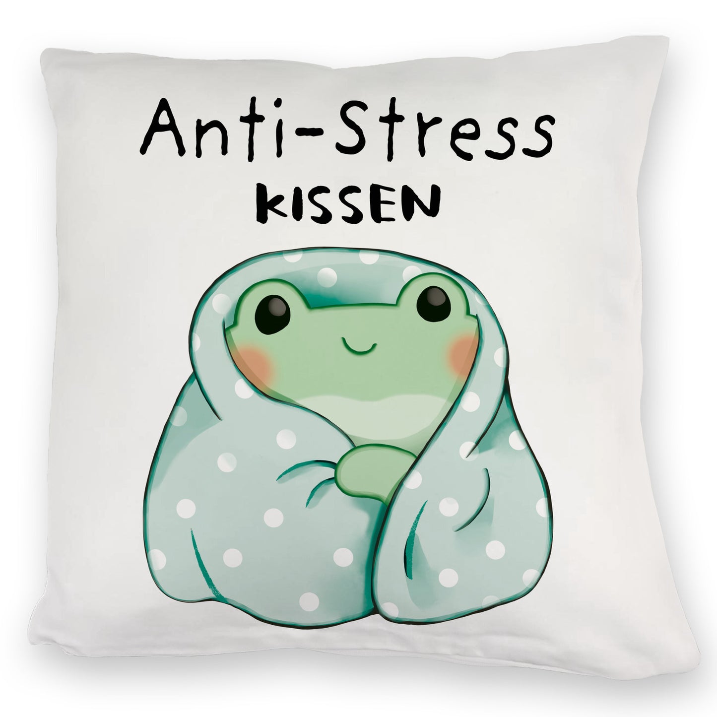 Frosch in blauer Decke Kuschelkissen mit Spruch Anti-Stress Kuschelkissen