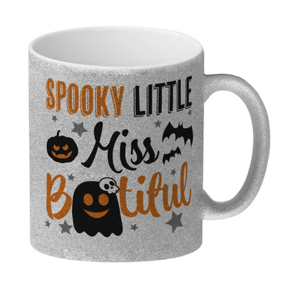 Geister Glitzer-Kaffeebecher mit Spruch- Spooky little Miss Bootiful