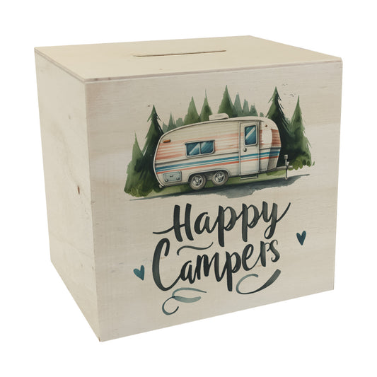 Happy Campers Wohnwagen Spardose aus Holz