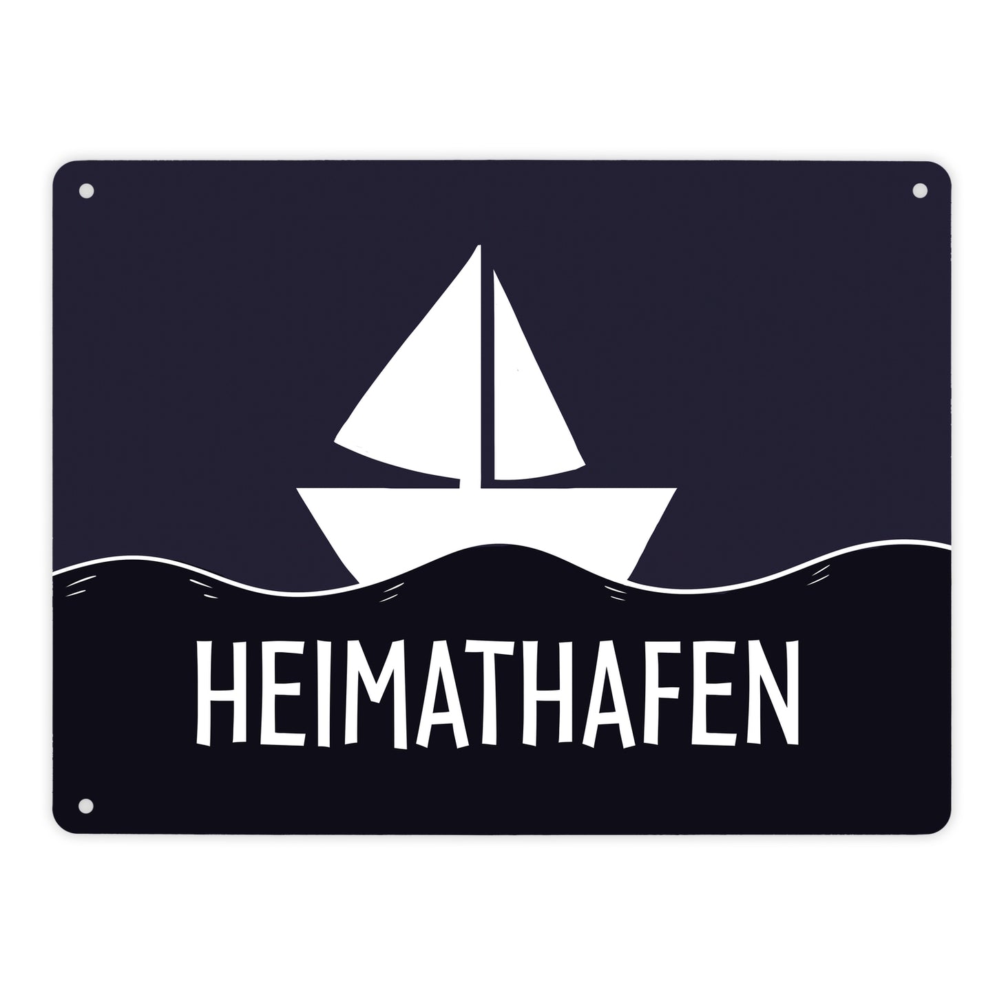 Heimathafen Metallschild mit Schiff und Meeresmotiv