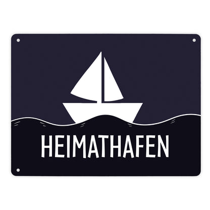 Heimathafen Metallschild mit Schiff und Meeresmotiv