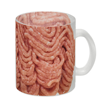 Glas Tasse mit Hackfleisch Motiv