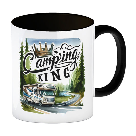 Camping King mit Wohnmobil Kaffeebecher in schwarz