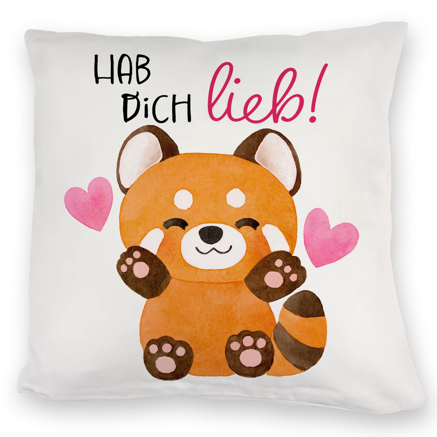 Roter Panda Kuschelkissen mit Spruch Hab dich lieb