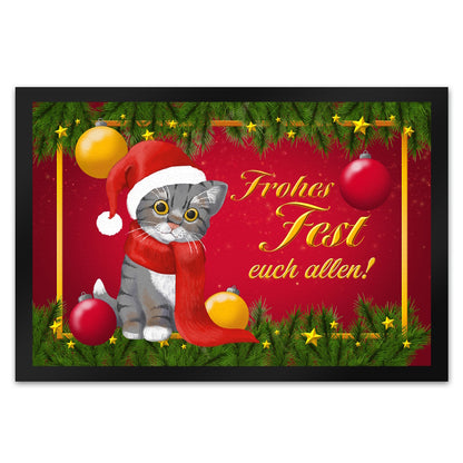 Frohes Fest Katze Fußmatte XL in 40x60 cm zu Weihnachten