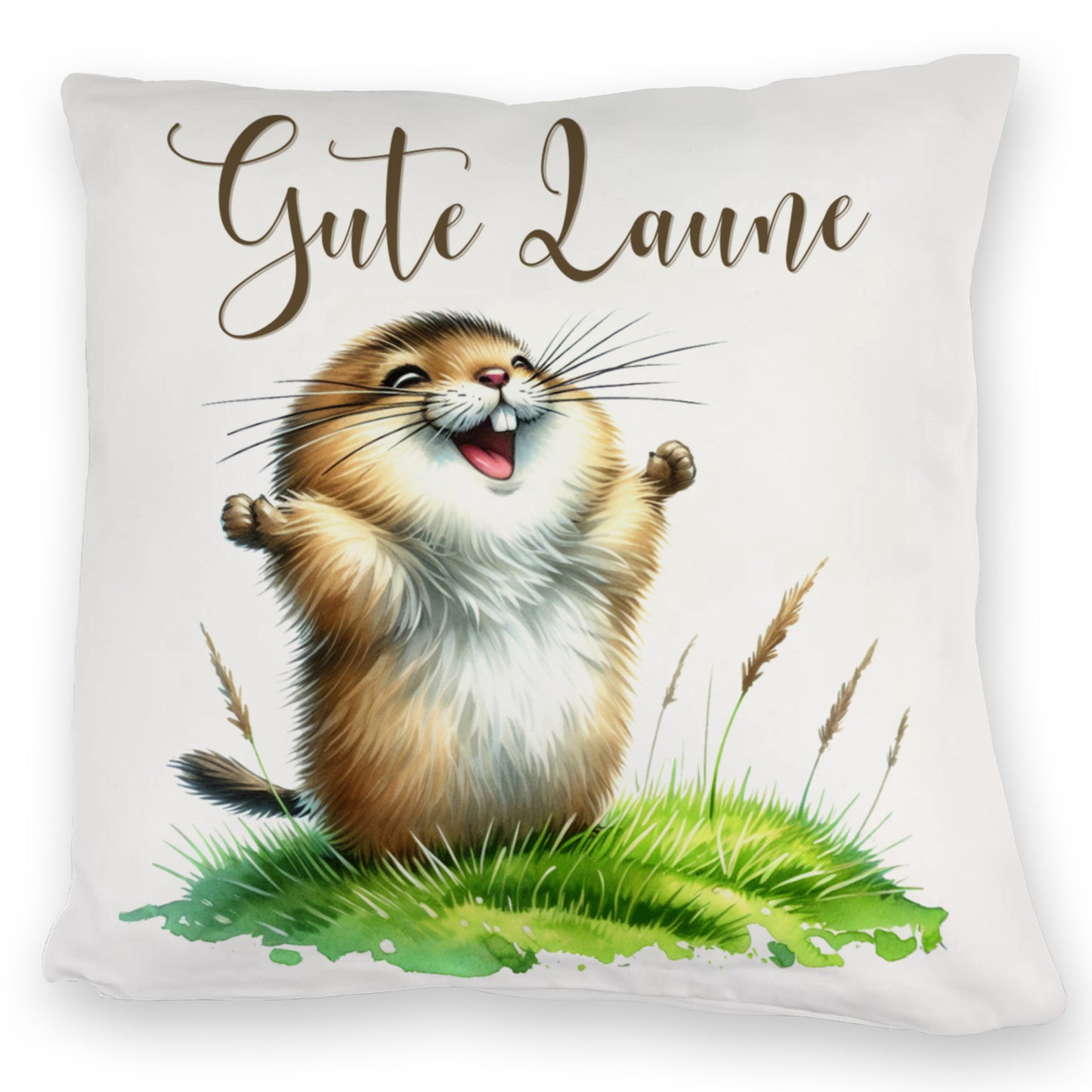 jubelnder Lemming Kuschelkissen mit Spruch Gute Laune