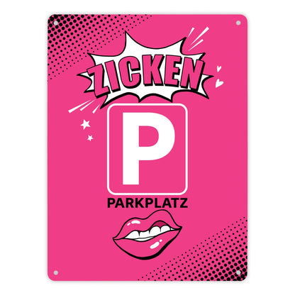 Zicke Metallschild XL in 21x28 cm mit Spruch Zicken Parkplatz