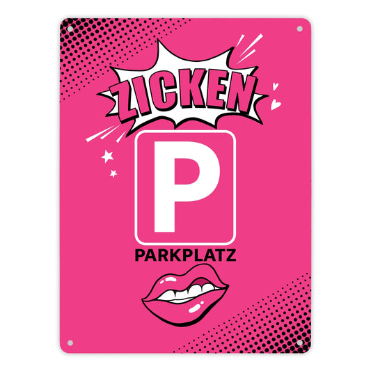 Zicke Metallschild XL in 21x28 cm mit Spruch Zicken Parkplatz