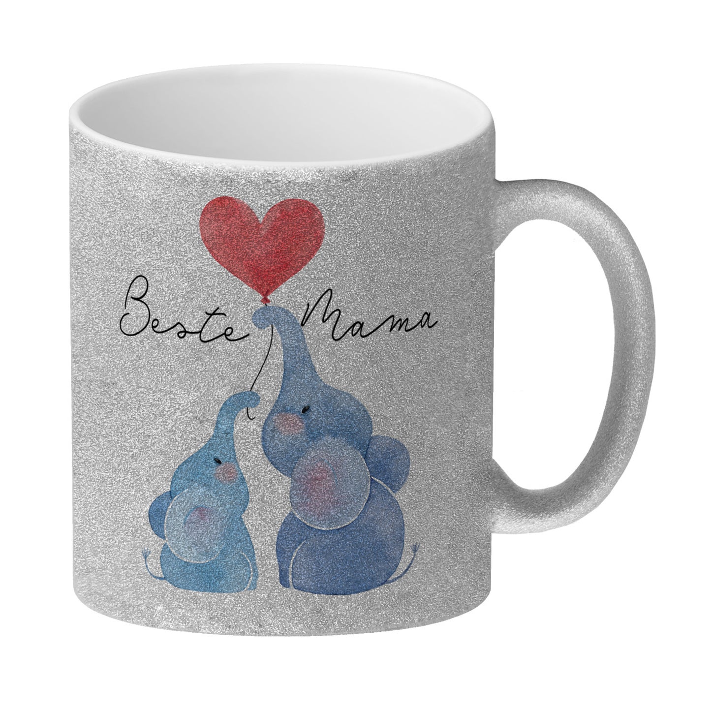 Elefant Mutter und Kind Glitzer-Kaffeebecher mit Spruch Beste Mama