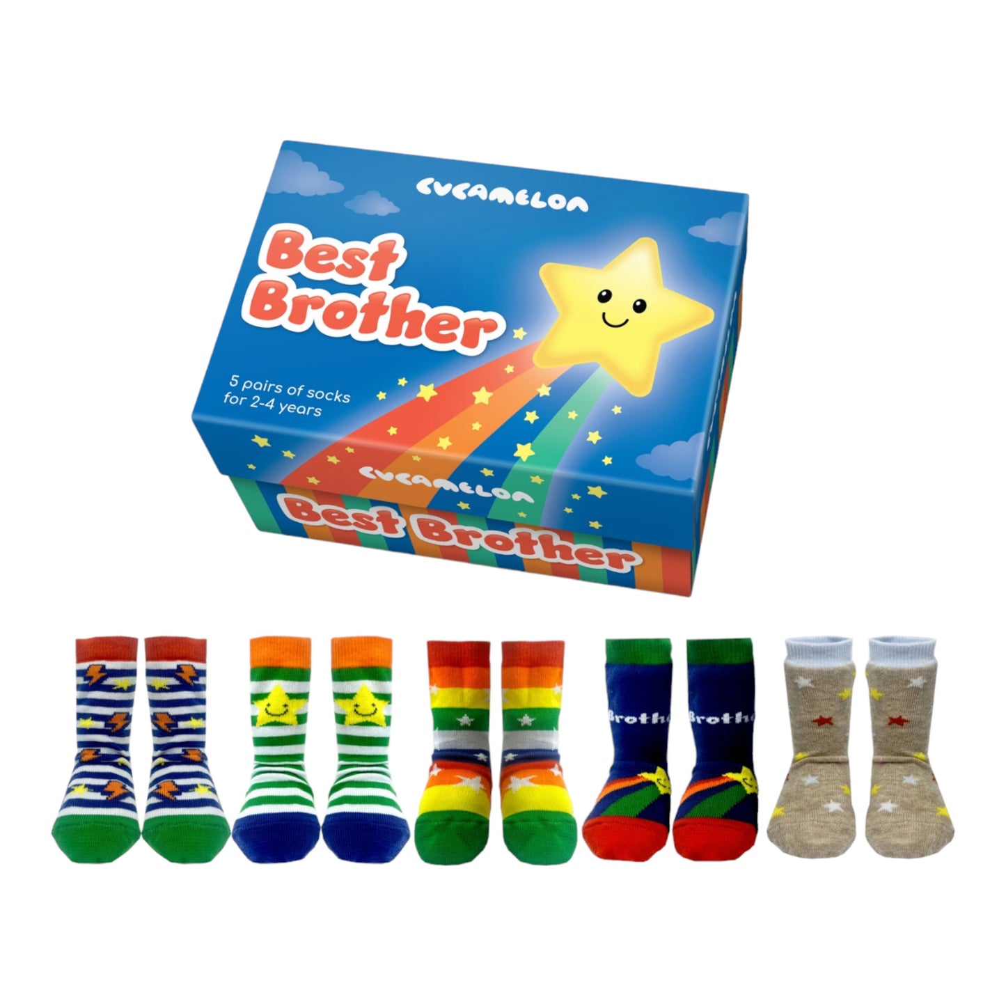 Bester Bruder Cucamelon Socken Kindersocken für 2-4-Jährige mit Geschenkverpackung (5 Paare)