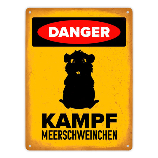 Danger Kampf Meerschweinchen Metallschild XL in 21x28 cm mit Meerschweinchen Silhouette