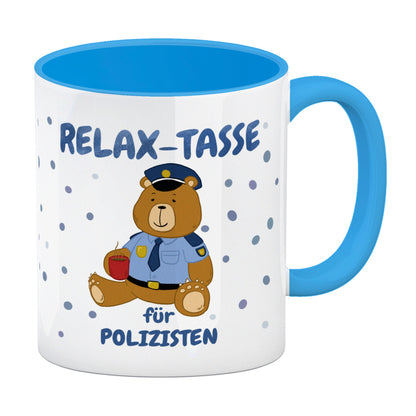 Relax Tasse für Polizisten Kaffeebecher Hellblau mit hübschem Bär-Motiv