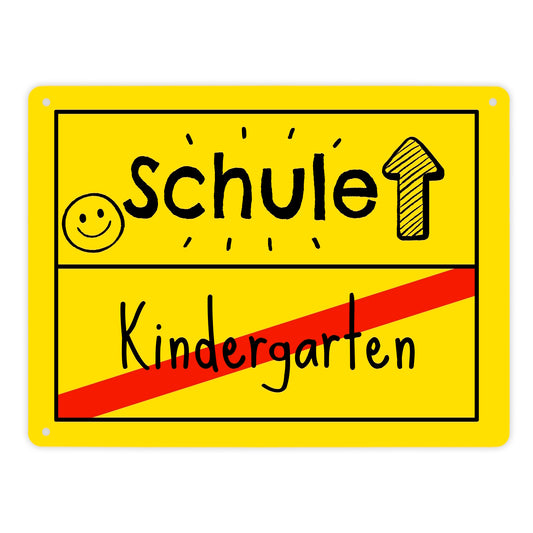 Zur Einschulung Metallschild XL in 21x28 cm mit Spruch Schule - Kindergarten