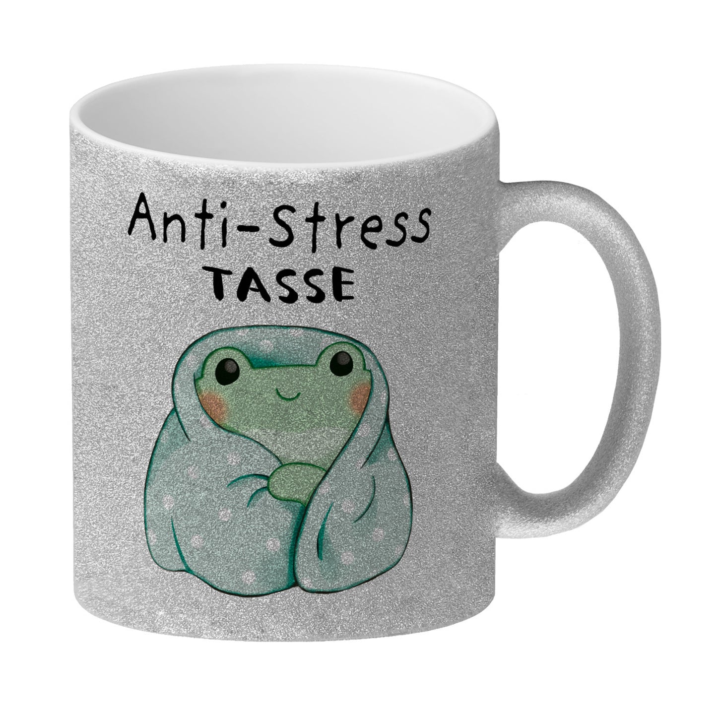 Frosch in blauer Decke mit Spruch Anti-Stress Tasse