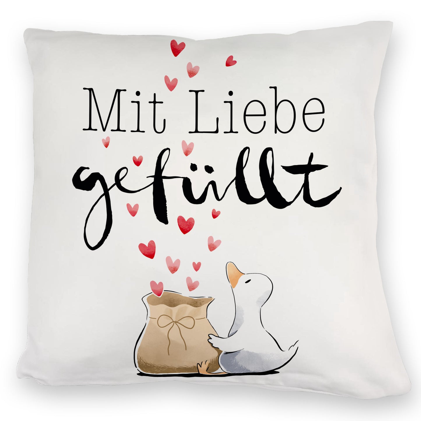 Ente Kuschelkissen mit Spruch Mit Liebe gefüllt