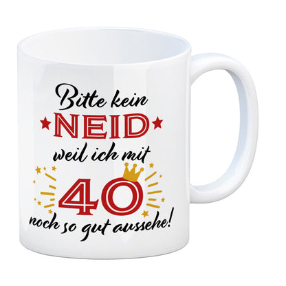 40. Geburtstag Kaffeebecher mit lustigem Spruch: Neid