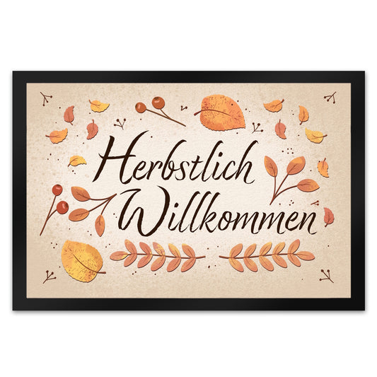 Herbstlich Willkommen Fußmatte XL in 40x60 cm mit bunten Blättern