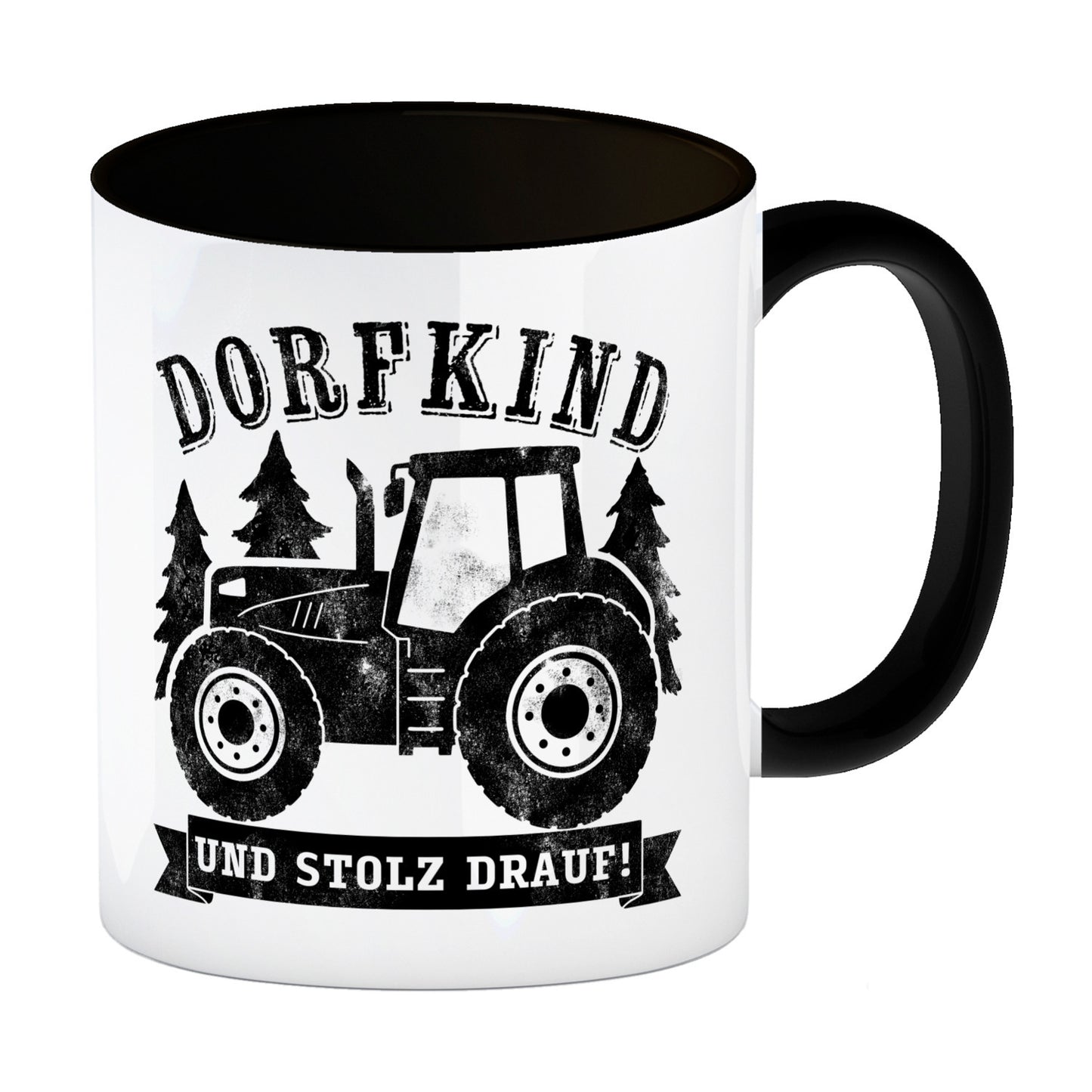 Dorfkind und stolz drauf Trecker Kaffeebecher in schwarz