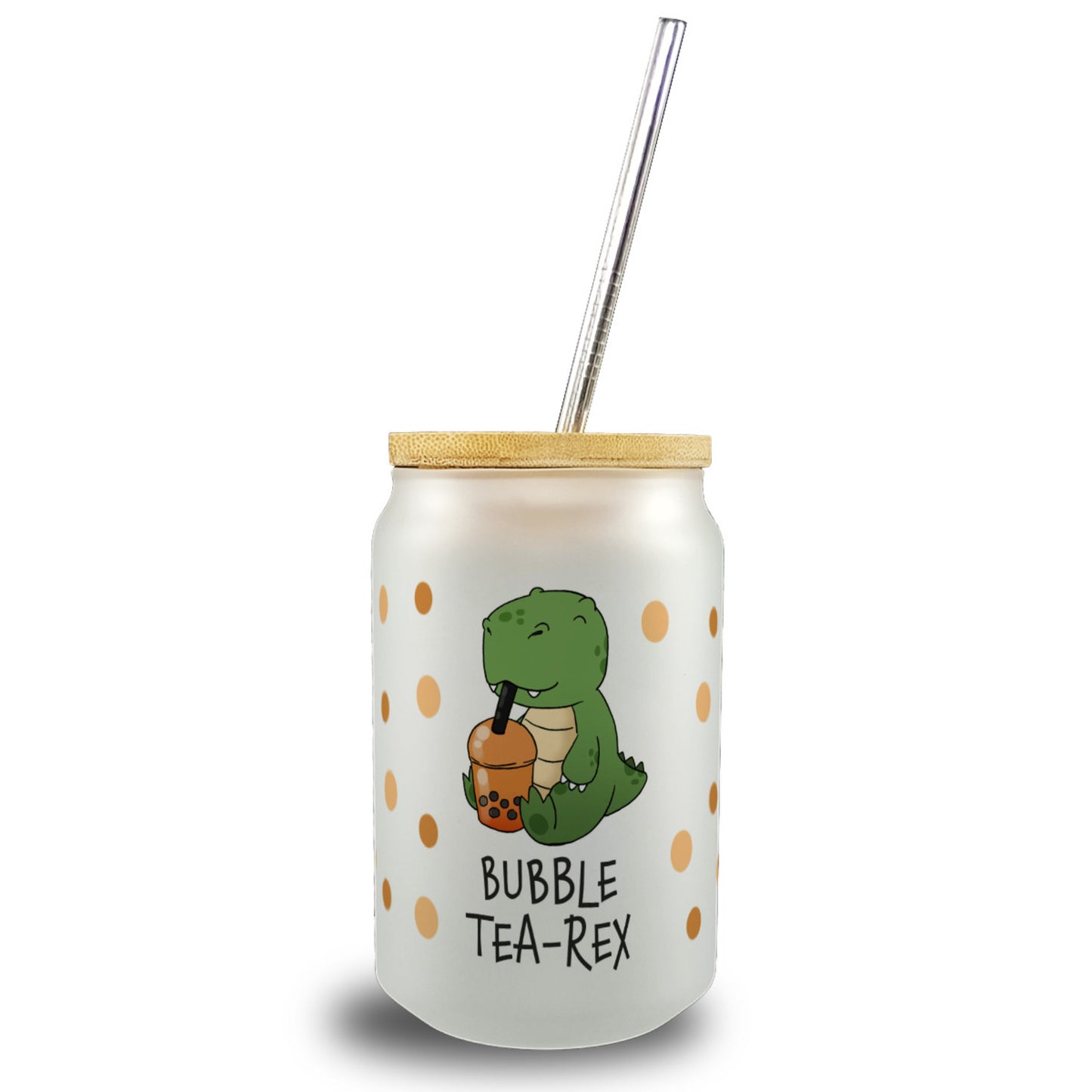 Bubble Tea-Rex Trinkglas mit Bambusdeckel mit T-Rex