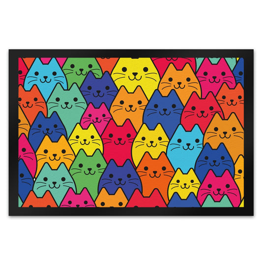 Fußmatte XL in 40x60 cm mit Katzen Motiv - Buntes Wimmelbild mit Comic Kätzchen