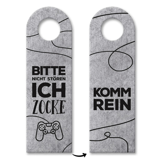 Bitte nicht stören, ich zocke oder Komm rein Türhänger in Grau mit Zocker Motiv