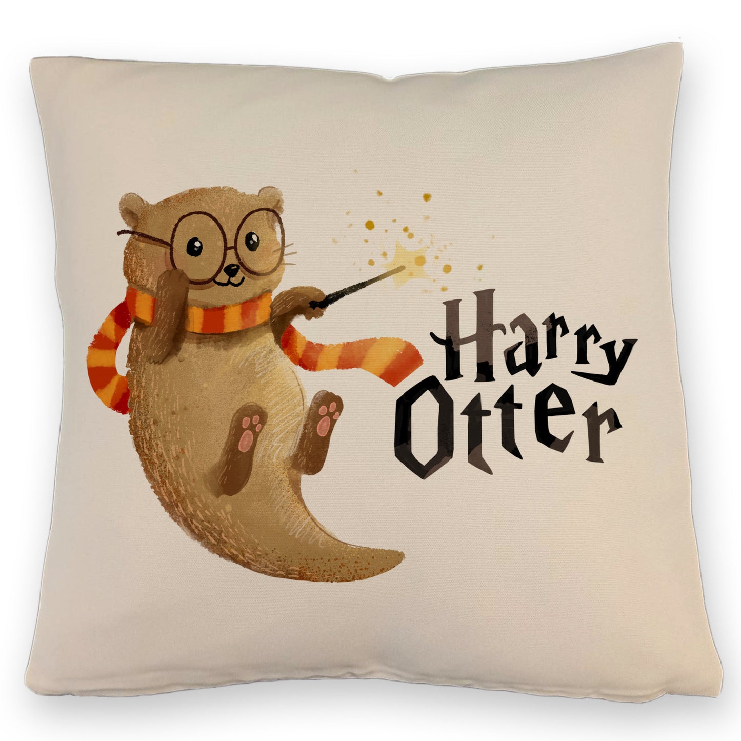 Harry Otter mit Zauberstab Kissen mit Leinenoptik mit Spruch