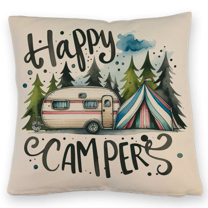 Happy Campers Wohnwagen Kissen mit Leinenoptik