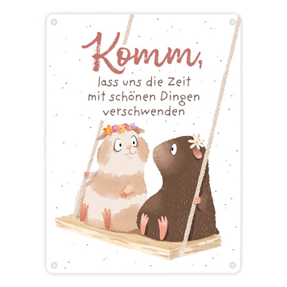 Meerschweinchen Metallschild in 15x20 cm mit Spruch Zeit mit Schönem verschwenden