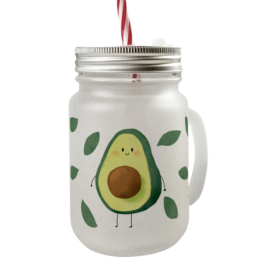 Avocado Mason Jar Henkel Trinkglas mit Deckel im Aquarell-Stil