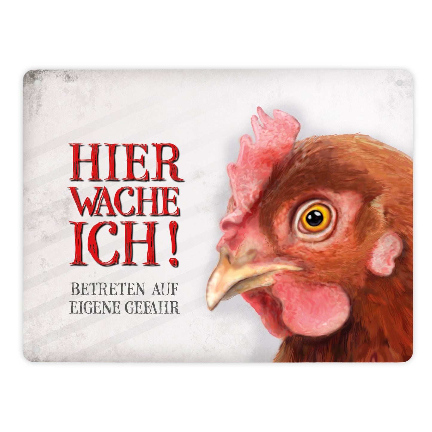 Metallschild XL mit Huhn Motiv und Spruch: Betreten auf eigene Gefahr ...