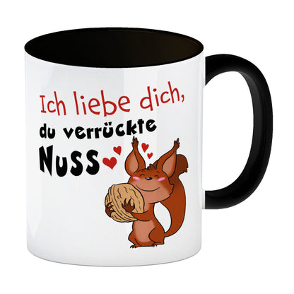 Ich liebe dich verrückte Nuss Kaffeebecher Schwarz mit süßem Eichhörnchen