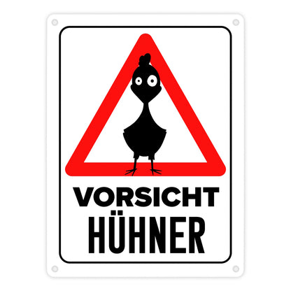 Vorsicht Hühner Metallschild in 15x20 cm mit Huhn Silhouette