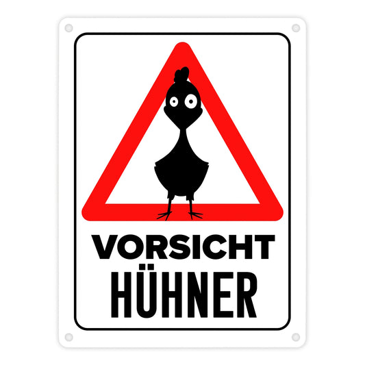 Vorsicht Hühner Metallschild in 15x20 cm mit Huhn Silhouette