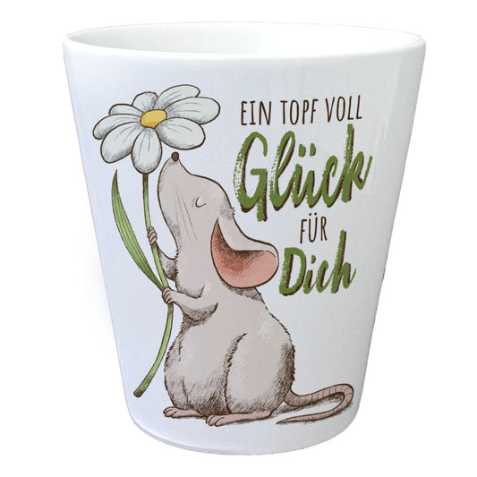 Maus Blumentopf mit Spruch Ein Topf voll Glück für dich